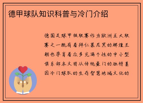 德甲球队知识科普与冷门介绍